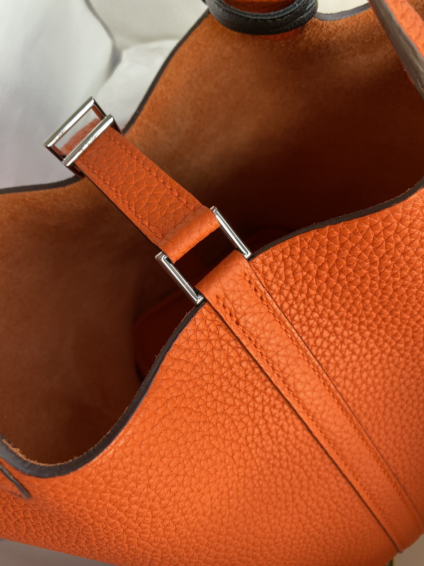 에르메스 피코탄 락18 오렌지 은장 소가죽